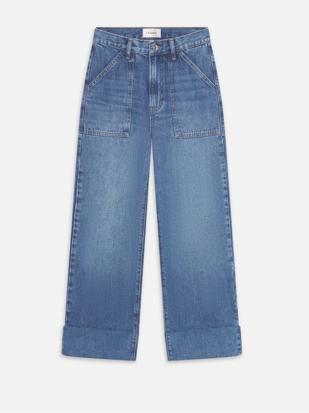 FRAME DENIM The Utility Trouser Cuffed Wide Leg Blue Jeans in Stranger
